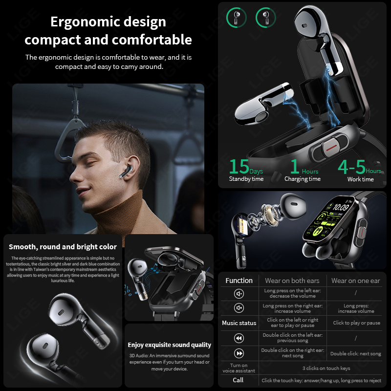 LIGE New 2 In 1 TWS Smart Watc - Smartwatch Headset 评论和价格